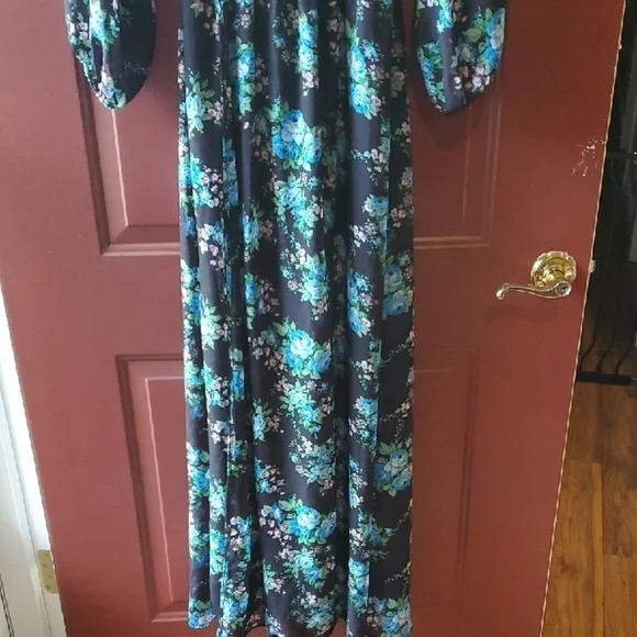 Show Me Your MuMu JOYCELYN Blue and Black Bishop Sleeve Sundress L - Picture 4 of 15